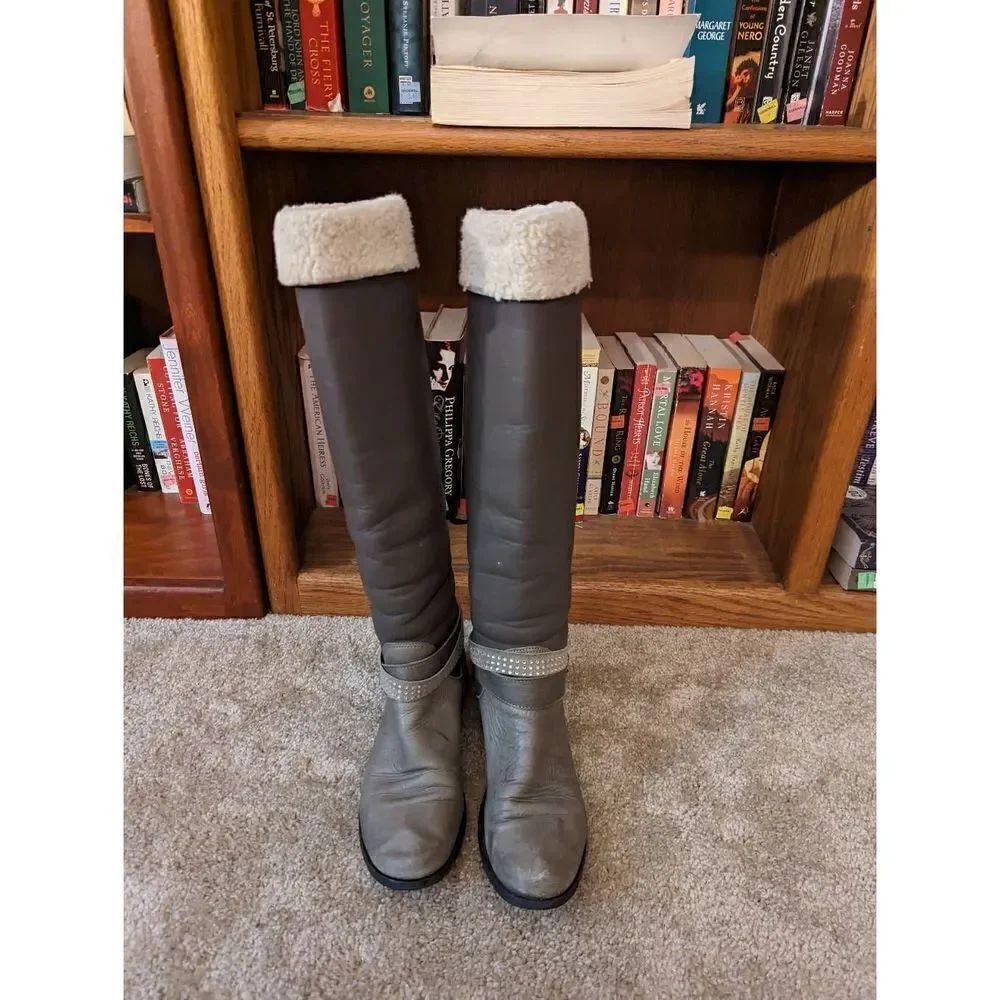 VERA gomma tall fleece lined grey leather tall boot sz 39
